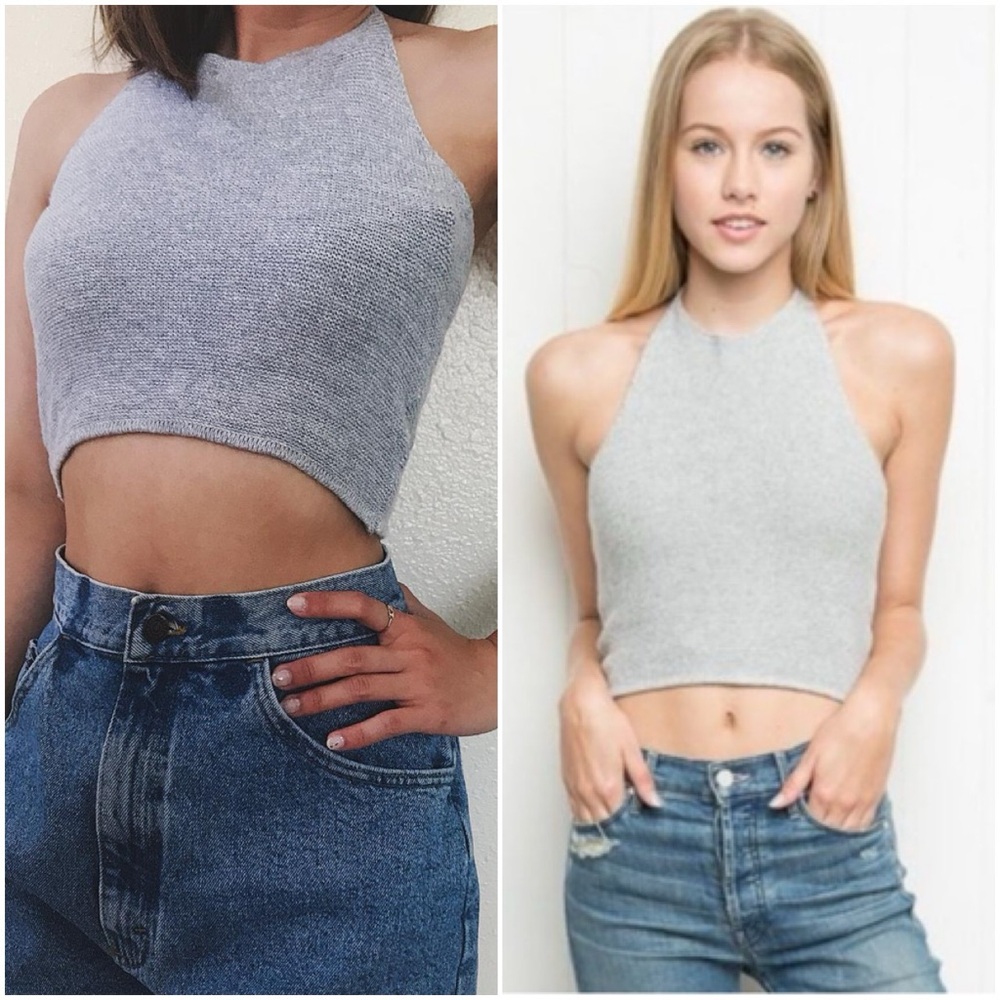 Brandy Melville Gray Halter Crop Top